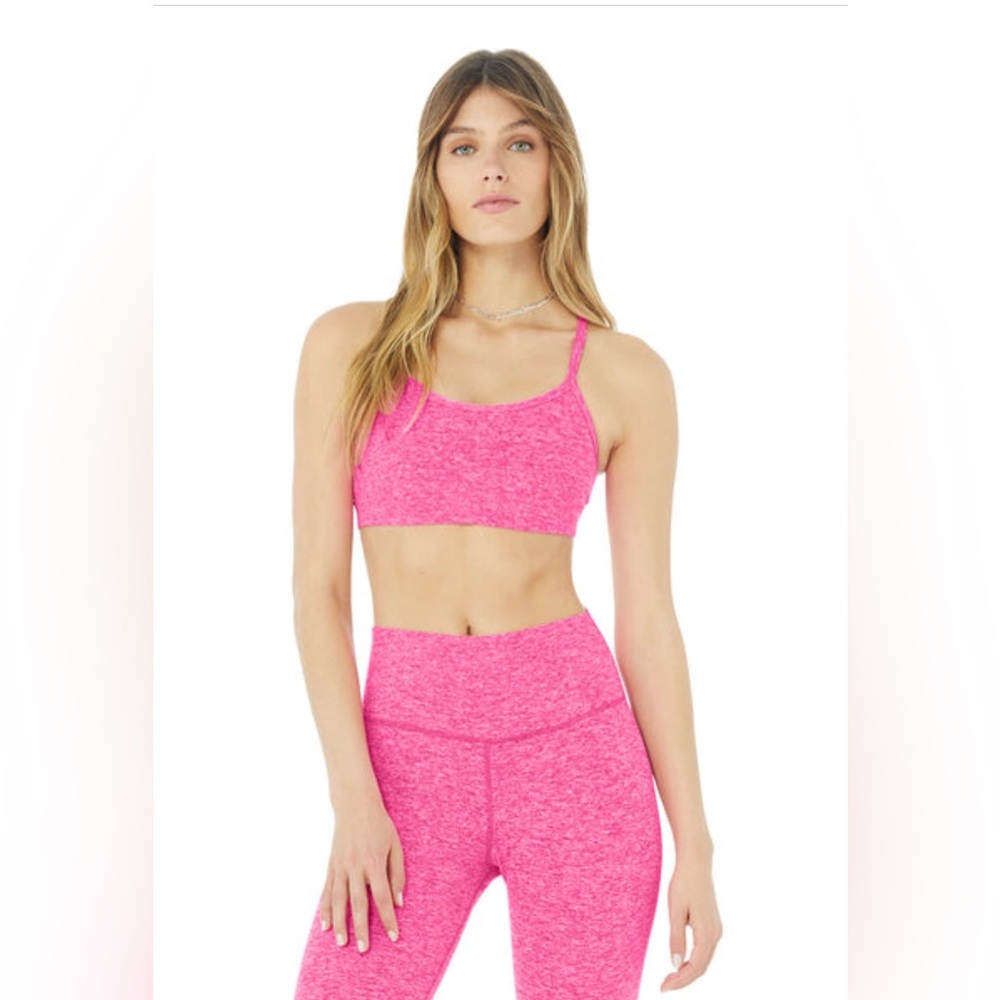 Alo Yoga Gratitude sports bra in heather neon pink, size small